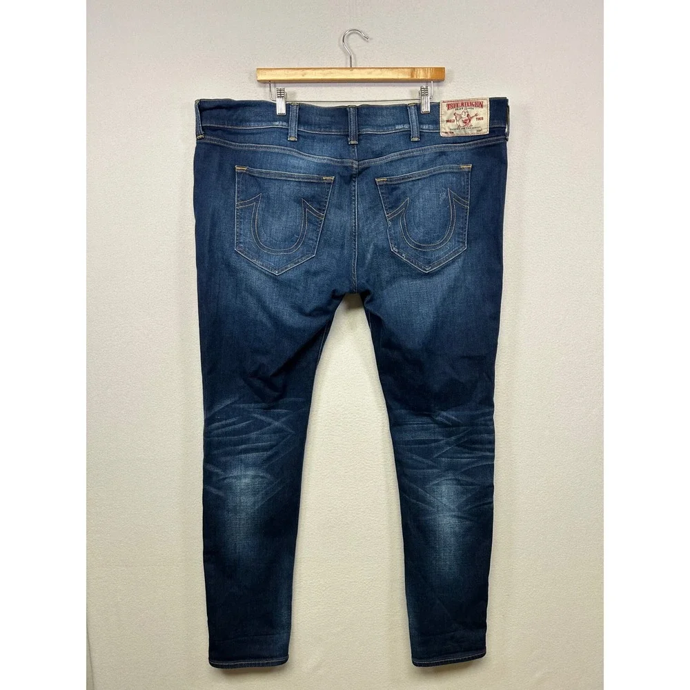Streetwear True Religion Mens 44 Blue Rocco No Flap Renegade SE Distressed Jeans